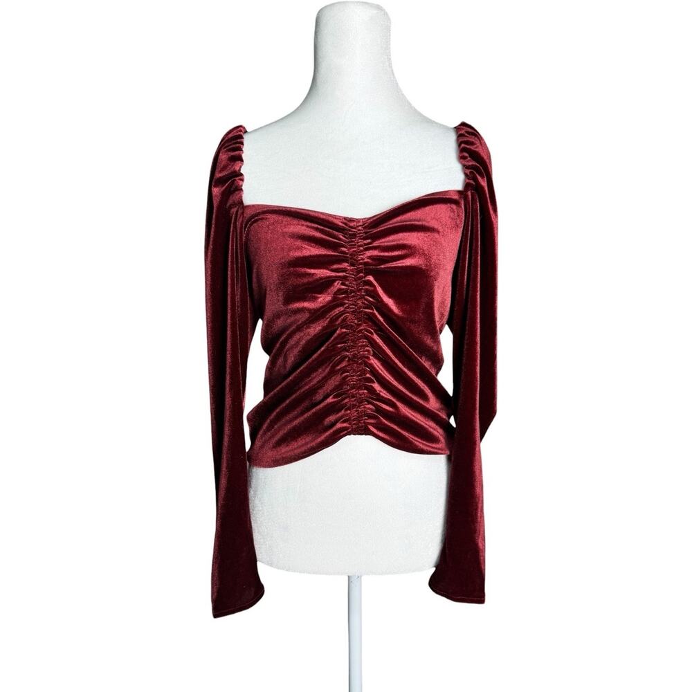 BB Dakota Womens Red Velvet Corset Style Ruched Top Dark Romantic Glam Sz Small